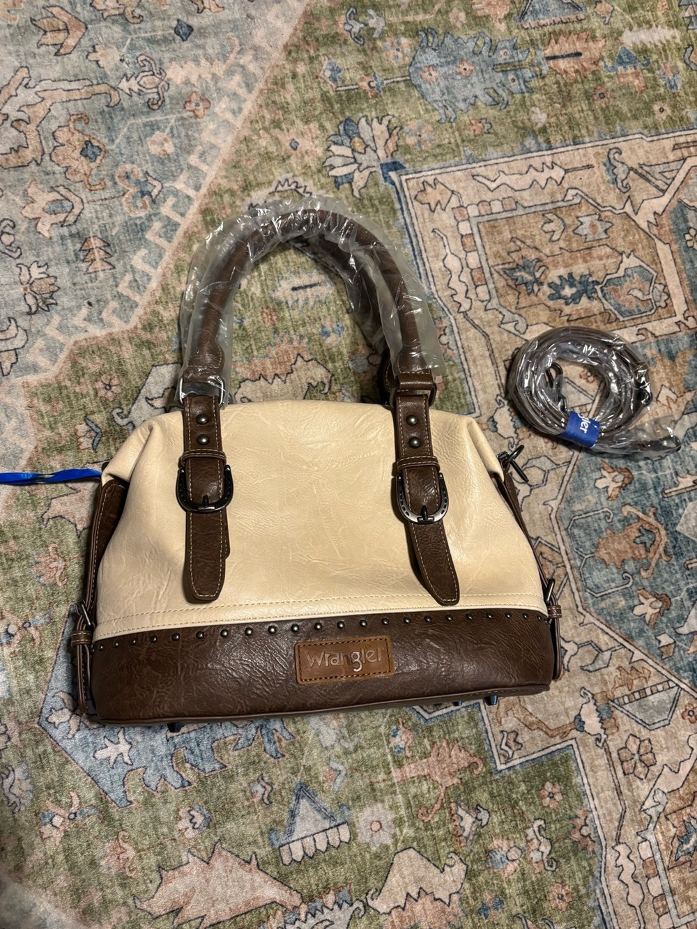 Wrangler Cream and Brown Two-Tone Satchel Handbag
